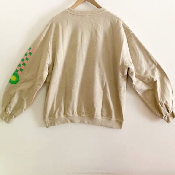 UO Urban Outfitters S M Unisex Beautiful Existence Crewneck Tan Sweatshirt Flaw - Picture 4 of 9